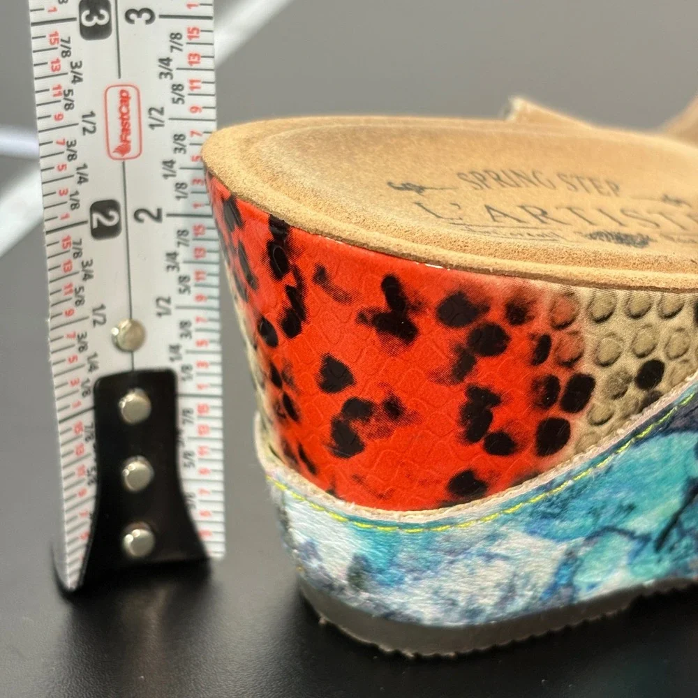 Spring Step L'Artiste Womens Wedge Sandals 38 (7.5) Baocire Leather Hand Painted